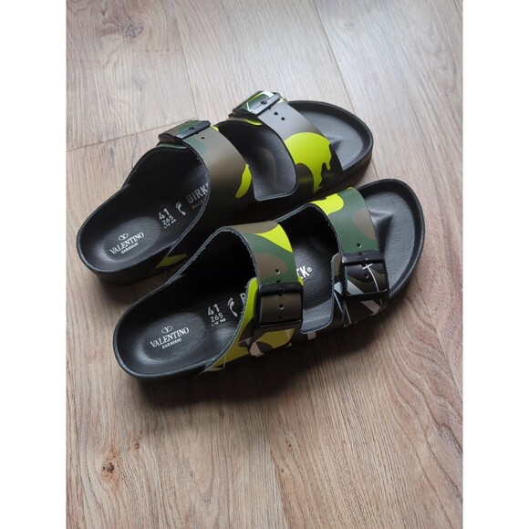 Birkenstock Valentino Arizona Army Lime Camo Logo Sandals EU 41 Mens 8-8.5 - Picture 6 of 16